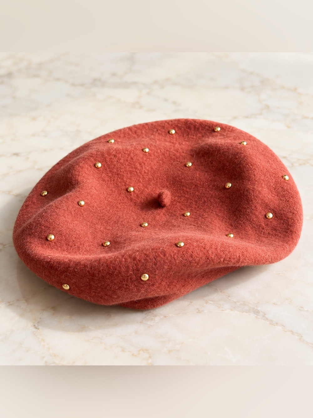 Studded Wool Beret in Rust - Women Accessories